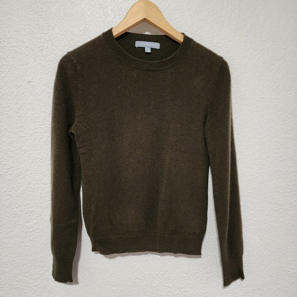 Antonio Melani 100% Cashmere Olive Green Crewneck Pullover Sweater Small Luxury
